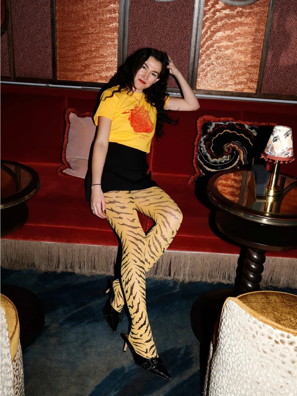 SWEDISH STOCKINGS X LEANDRA MEDINE COHEN ROXANA TIGER TIGHTS IN ORANGE - Picture 12 of 16